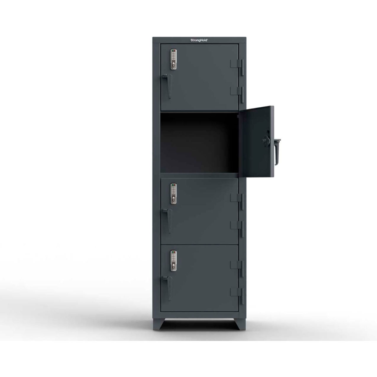 4-Tier 4 Door Extra Heavy Duty Digital Locker, 24"W x 24"D x 75"H, Dark Gray, Assembled