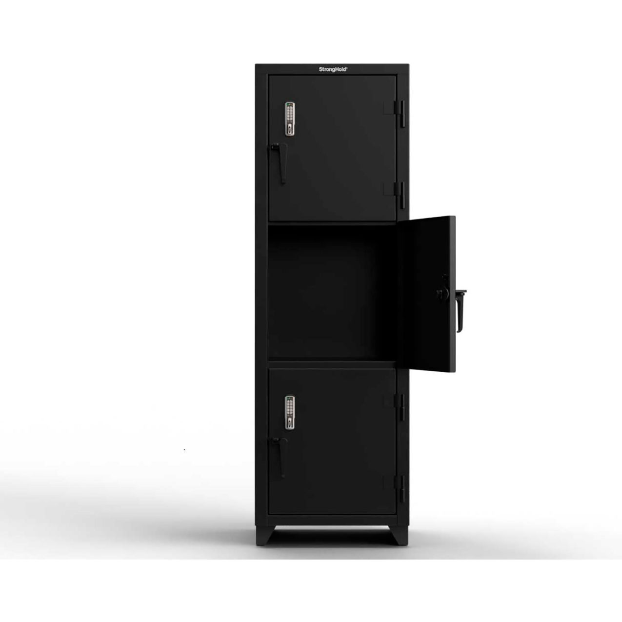 Strong Hold 3-Tier 3 Door Extra Heavy Duty Digital Locker, 24"W x 24"D x 75"H, Black, Assembled