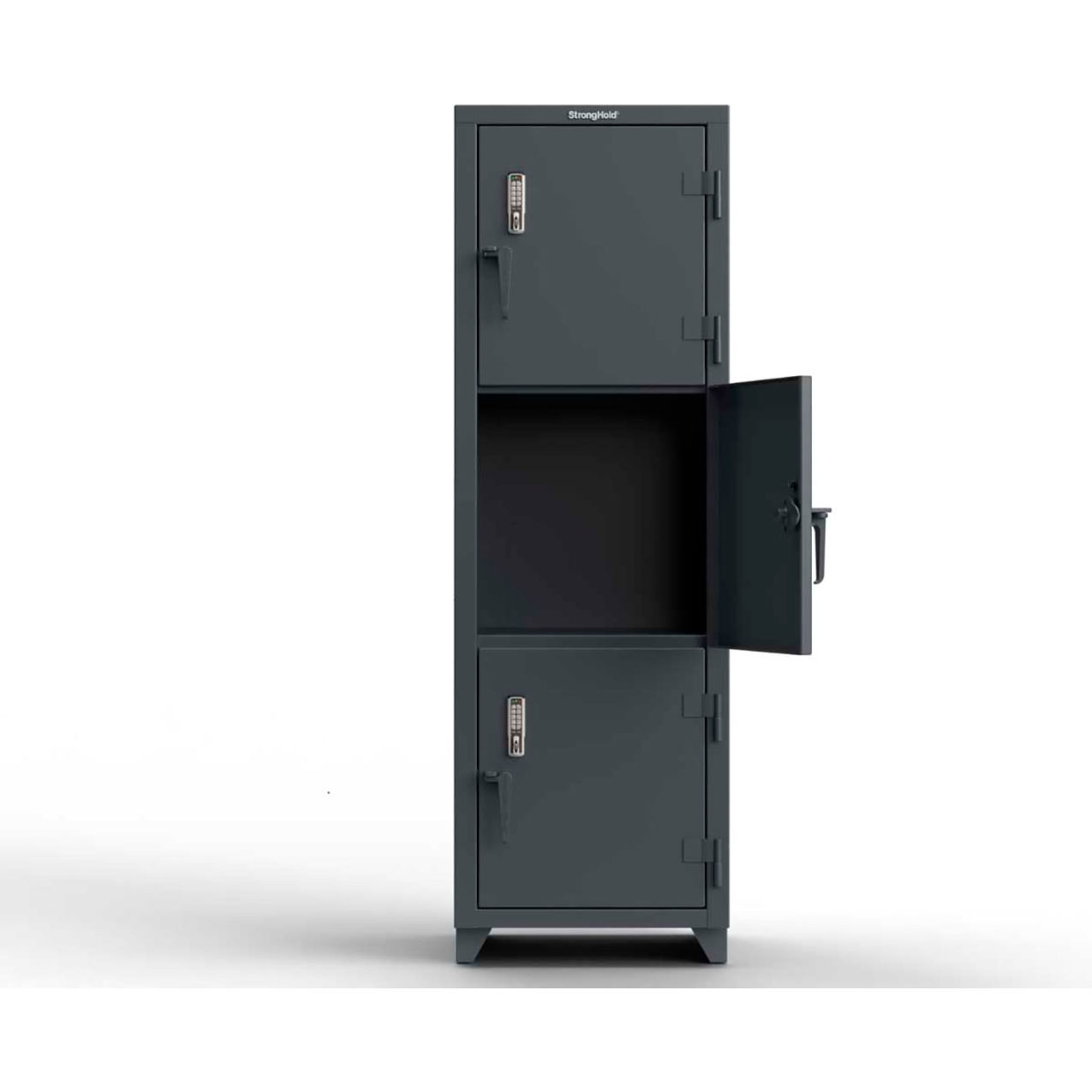 3-Tier 3 Door Extra Heavy Duty Digital Locker, 24"W x 24"D x 75"H, Dark Gray, Assembled