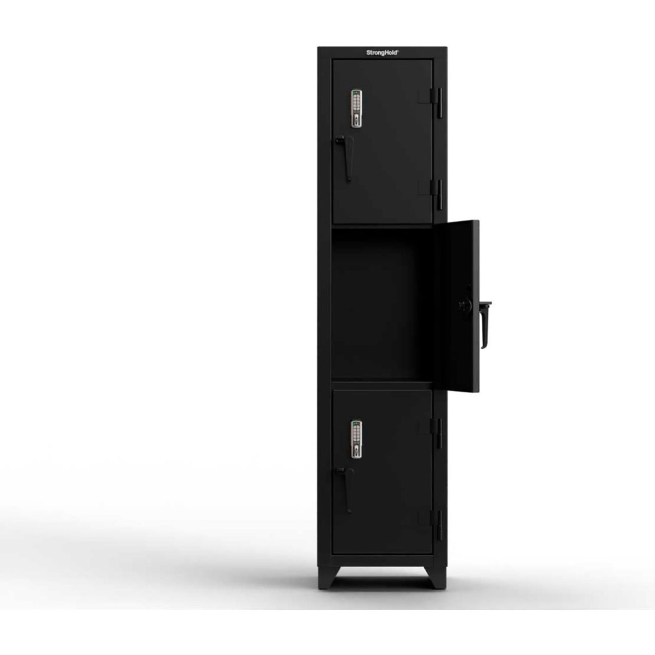 Strong Hold 3-Tier 3 Door Extra Heavy Duty Digital Locker, 18"W x 18"D x 75"H, Black, Assembled