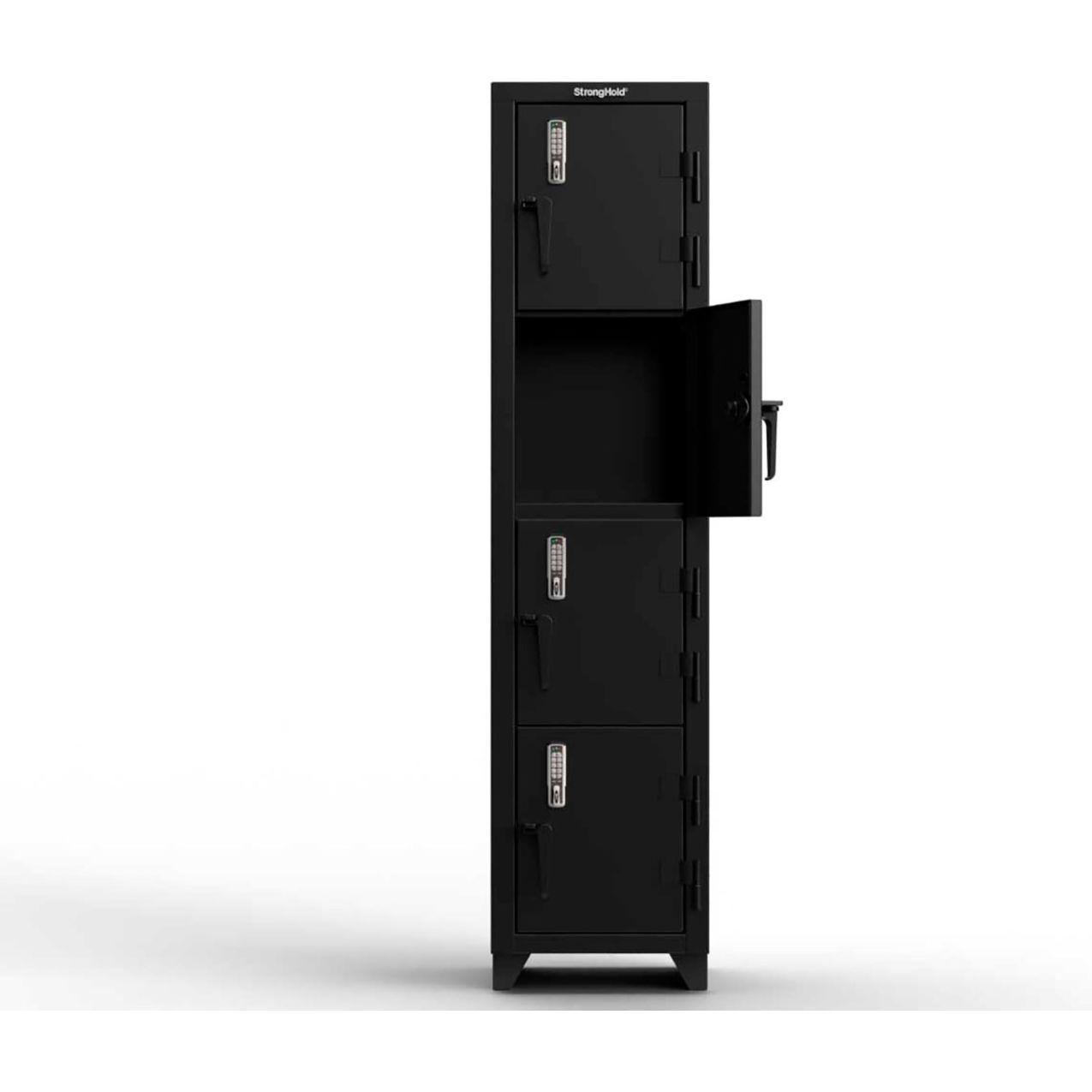 Strong Hold 4-Tier 4 Door Extra Heavy Duty Digital Locker, 18"W x 18"D x 75"H, Black, Assembled