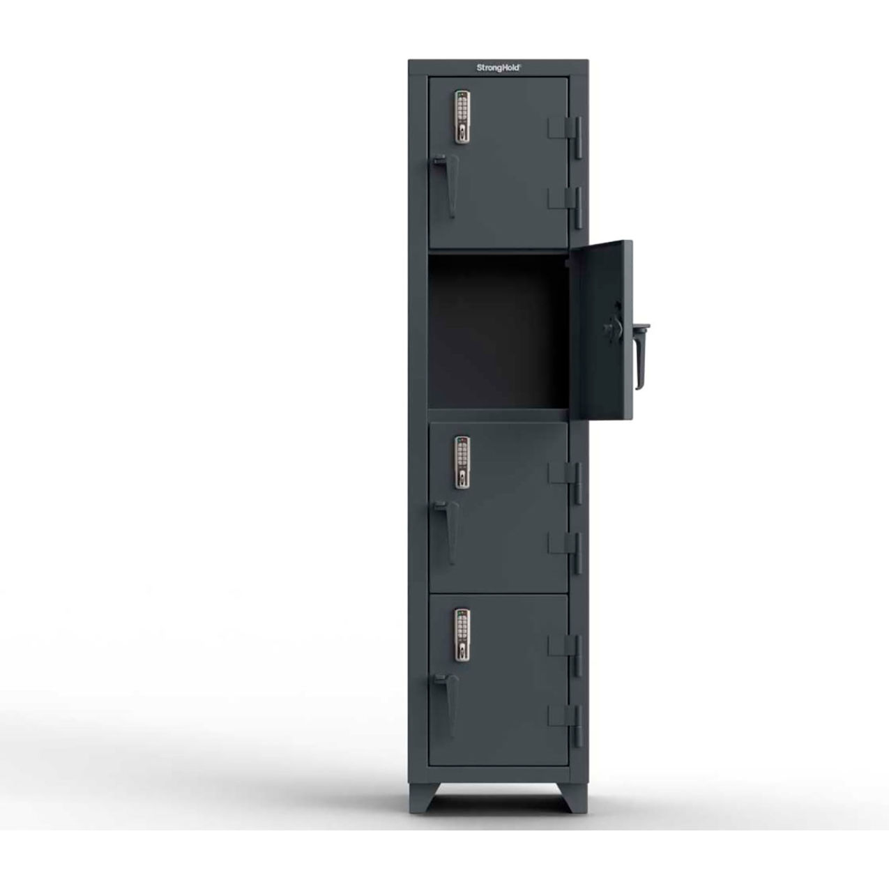 Strong Hold 4-Tier 4 Door Extra Heavy Duty Digital Locker, 18"W x 18"D x 75"H, Dark Gray, Assembled