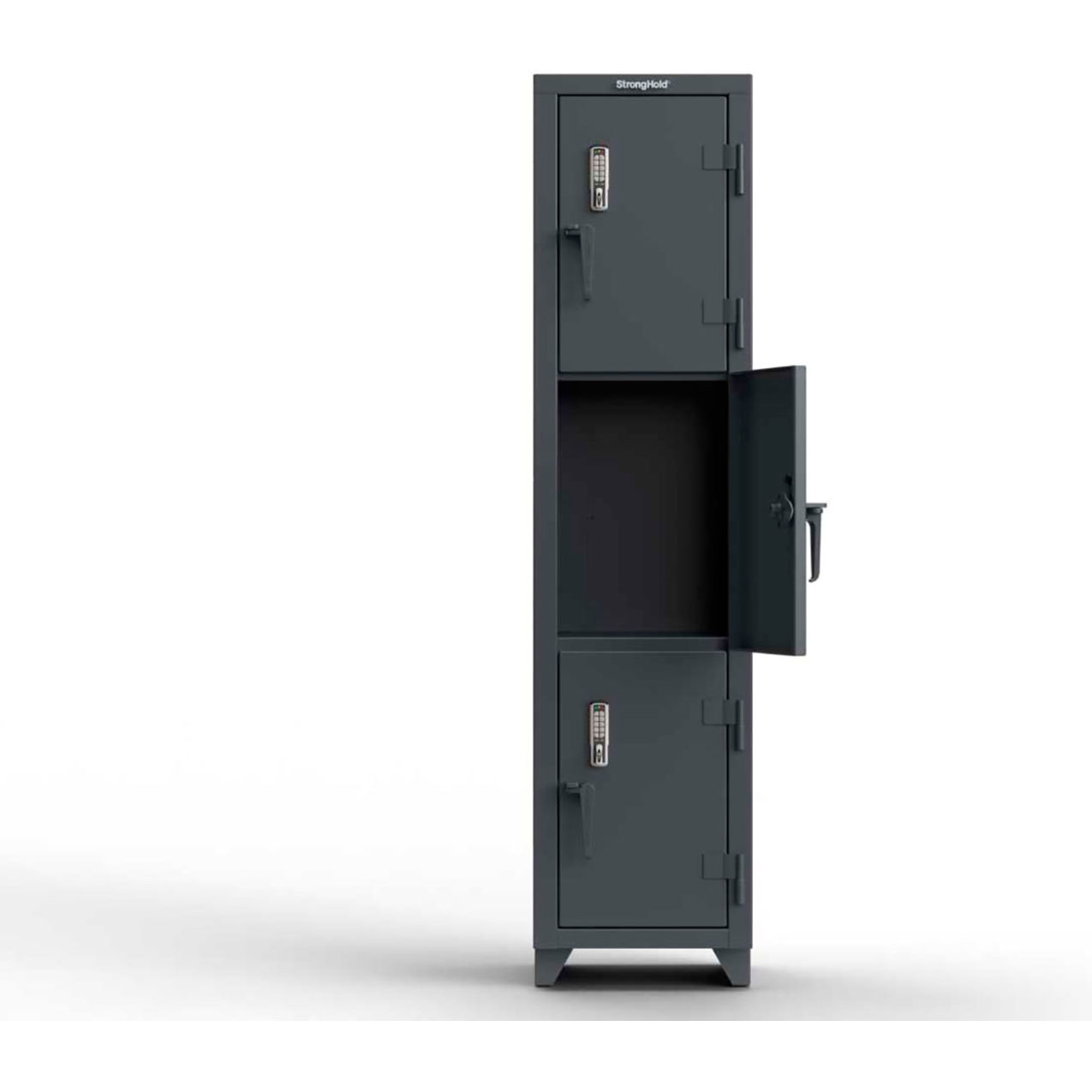 Strong Hold 3-Tier 3 Door Extra Heavy Duty Digital Locker, 18"W x 18"D x 75"H, Dark Gray, Assembled