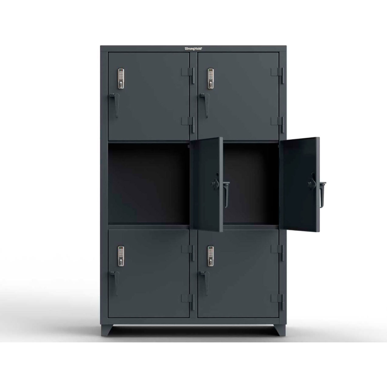 Strong Hold 3-Tier 6 Door Extra Heavy Duty Digital Locker, 48"W x 24"D x 75"H, Dark Gray, Assembled
