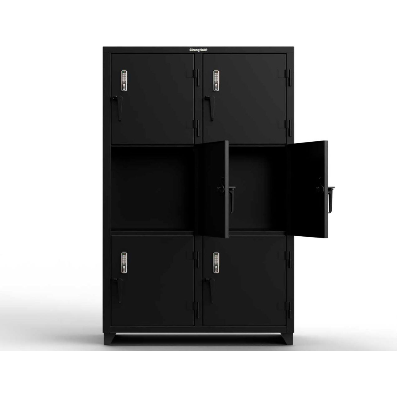 Strong Hold 3-Tier 6 Door Extra Heavy Duty Digital Locker, 48"W x 24"D x 75"H, Black, Assembled