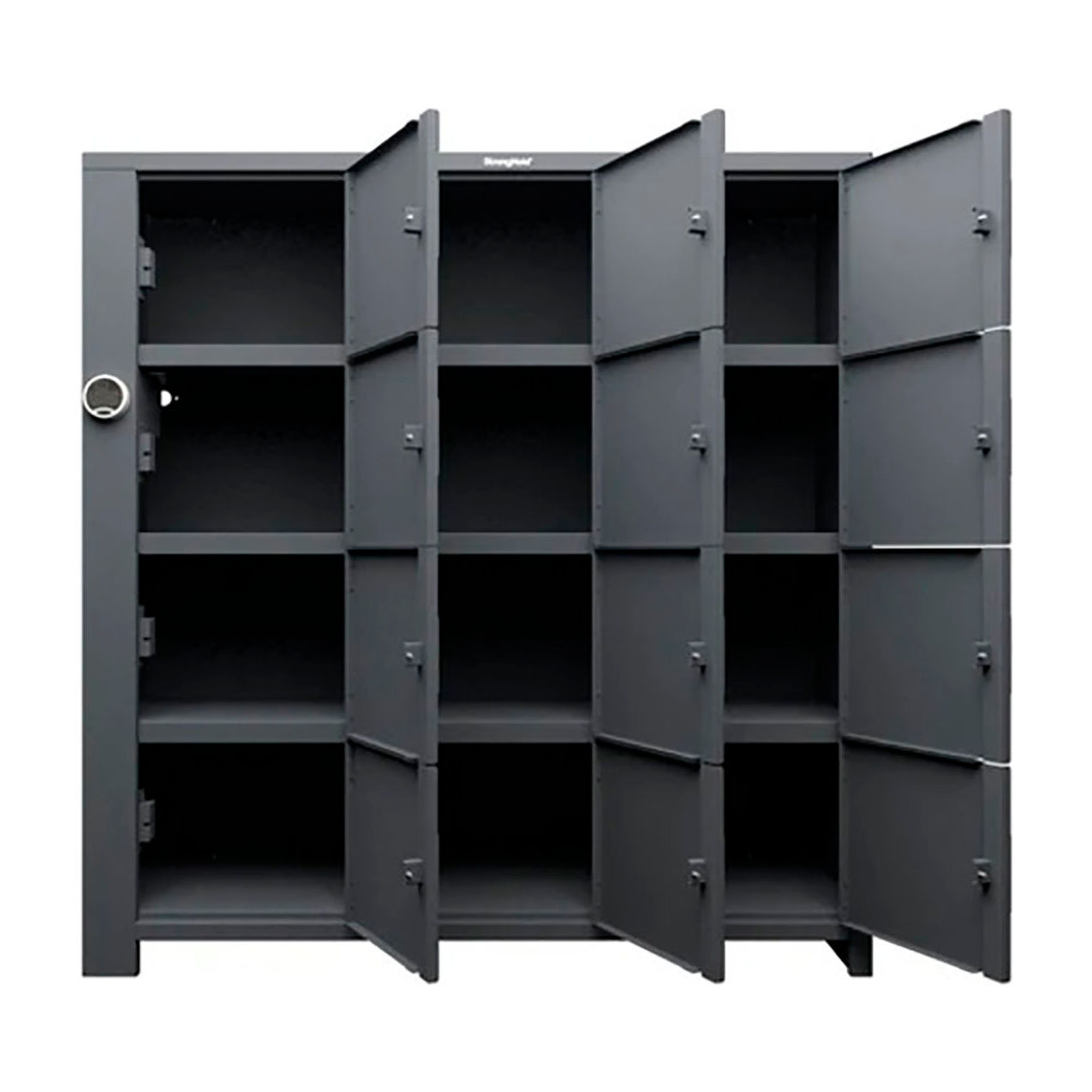 Strong Hold 4-Tier 12 Solid Door Smart Access Locker, 72"W x 24"D x 75"H, Dark Gray, Assembled