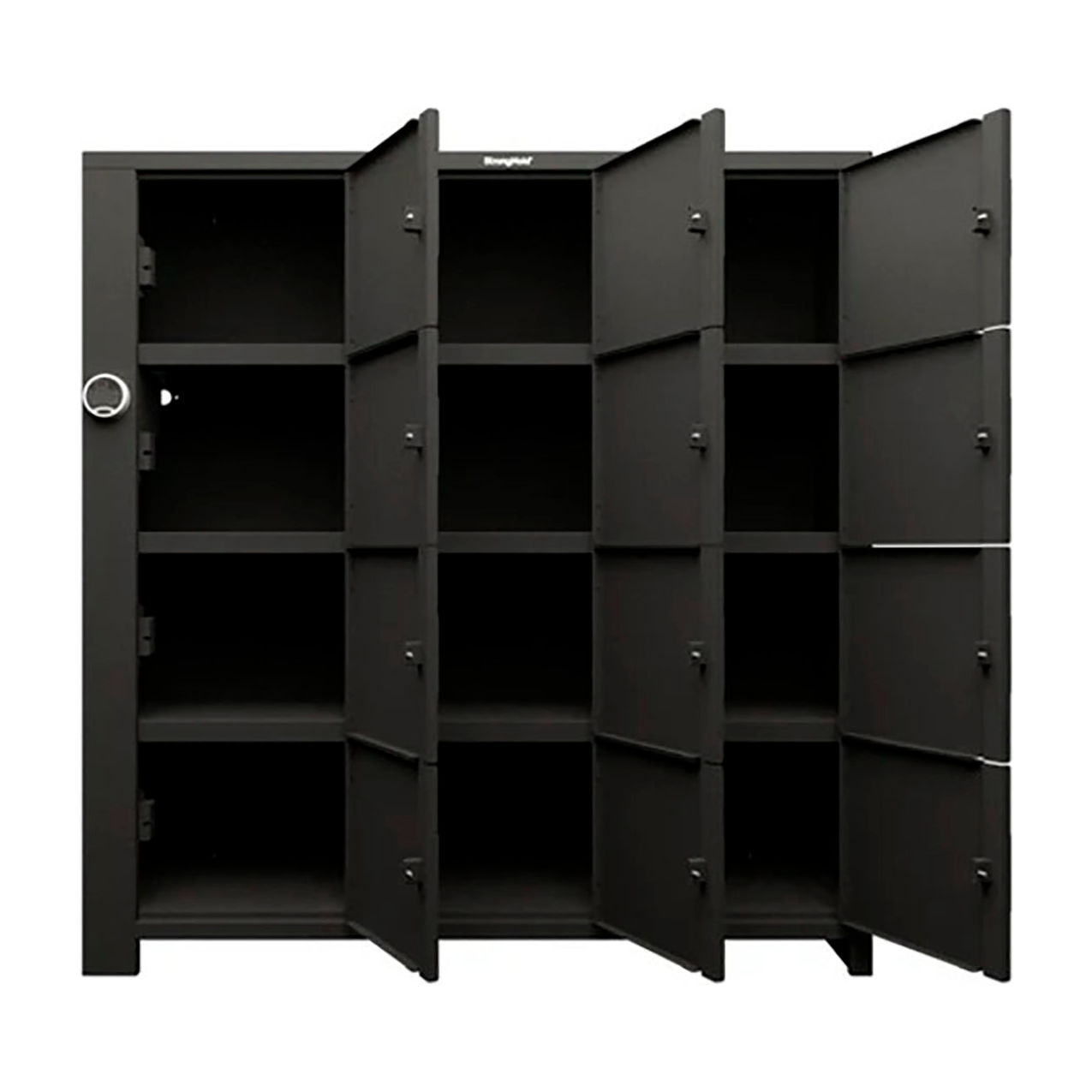 Strong Hold 4-Tier 12 Solid Door Smart Access Locker, 72"W x 24"D x 75"H, Black, Assembled