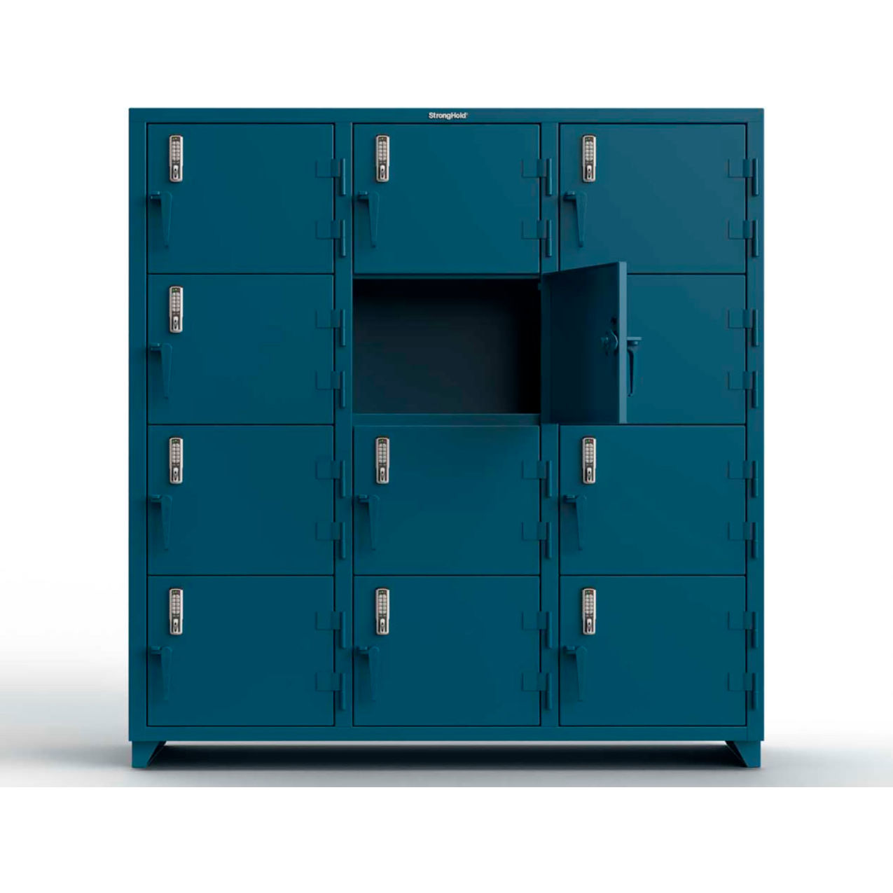 4-Tier 12 Door Extra Heavy Duty Digital Locker, 72"W x 24"D x 75"H, Blue, Assembled