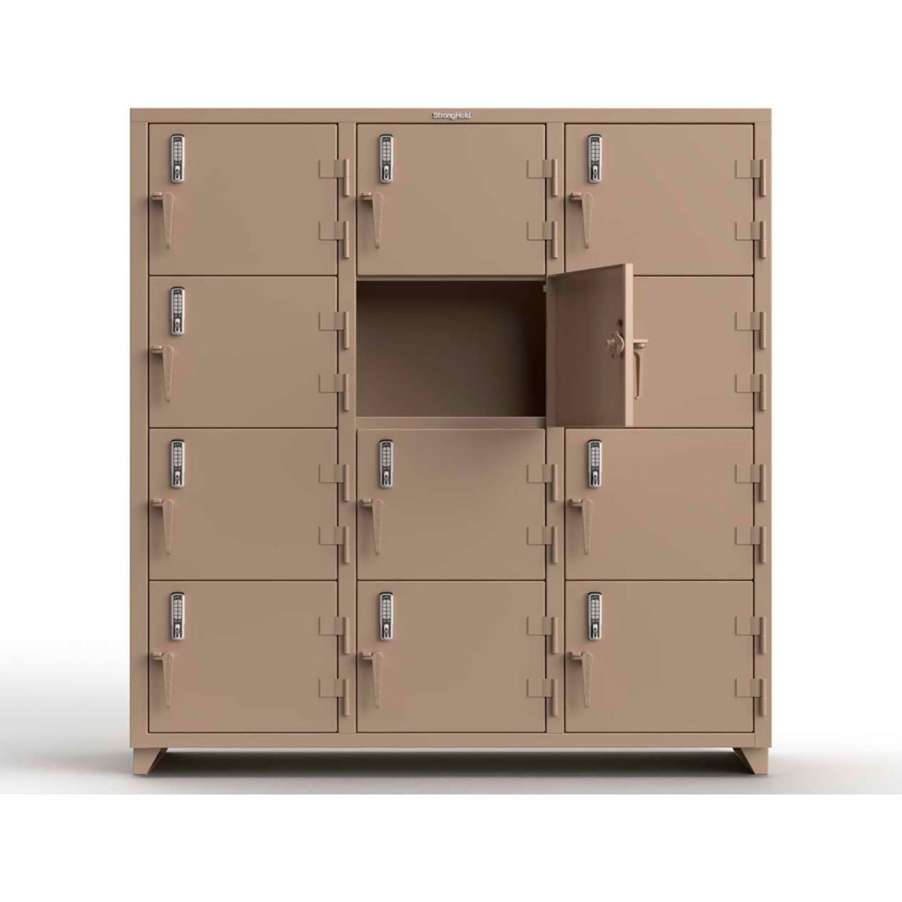 Strong Hold 4-Tier 12 Door Extra Heavy Duty Digital Locker, 72"W x 24"D x 75"H, Beige, Assembled