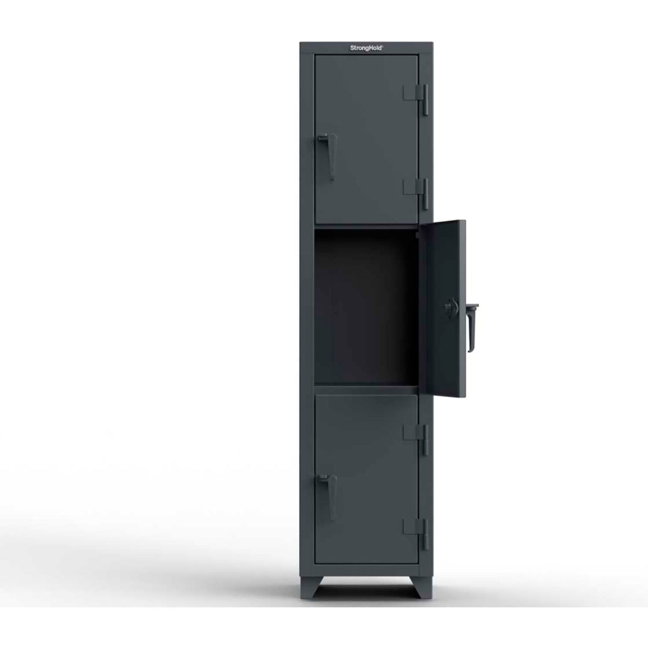 3-Tier 3 Door Extra Heavy Duty Locker, 18"W x 18"D x 75"H, Dark Gray, Assembled