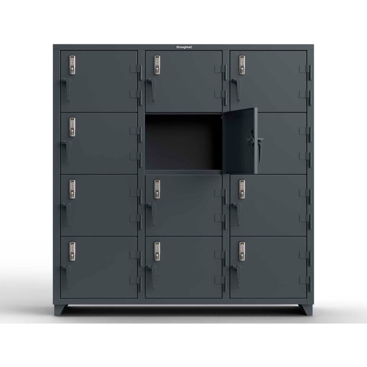 4-Tier 12 Door Extra Heavy Duty Digital Locker, 72"W x 24"D x 75"H, Dark Gray, Assembled