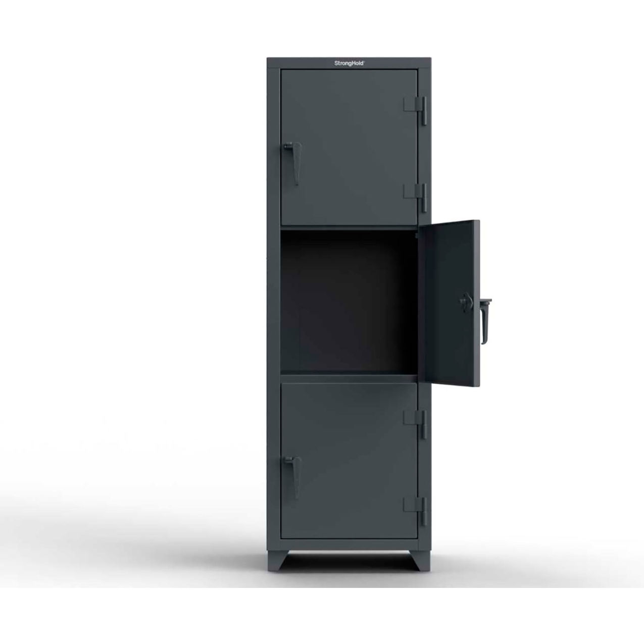 3-Tier 3 Door Extra Heavy Duty Locker, 24"W x 24"D x 75"H, Dark Gray, Assembled