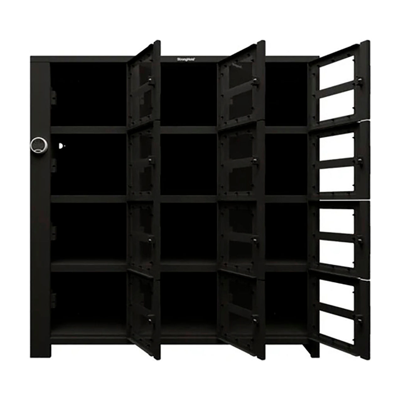 Strong Hold 4-Tier Clear View Door Smart Access Locker, 72"W x 24"D x 75"H, Black, Assembled