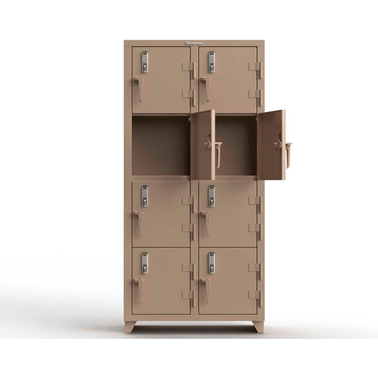 Strong Hold 4-Tier 8 Door Extra Heavy Duty Digital Locker, 36"W x 18"D x 75"H, Beige, Assembled