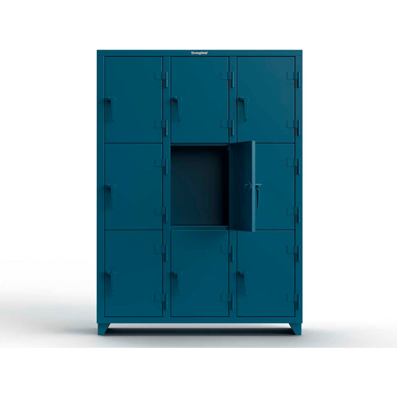 Strong Hold 3-Tier 9 Door Extra Heavy Duty Locker, 54"W x 18"D x 75"H, Blue, Assembled
