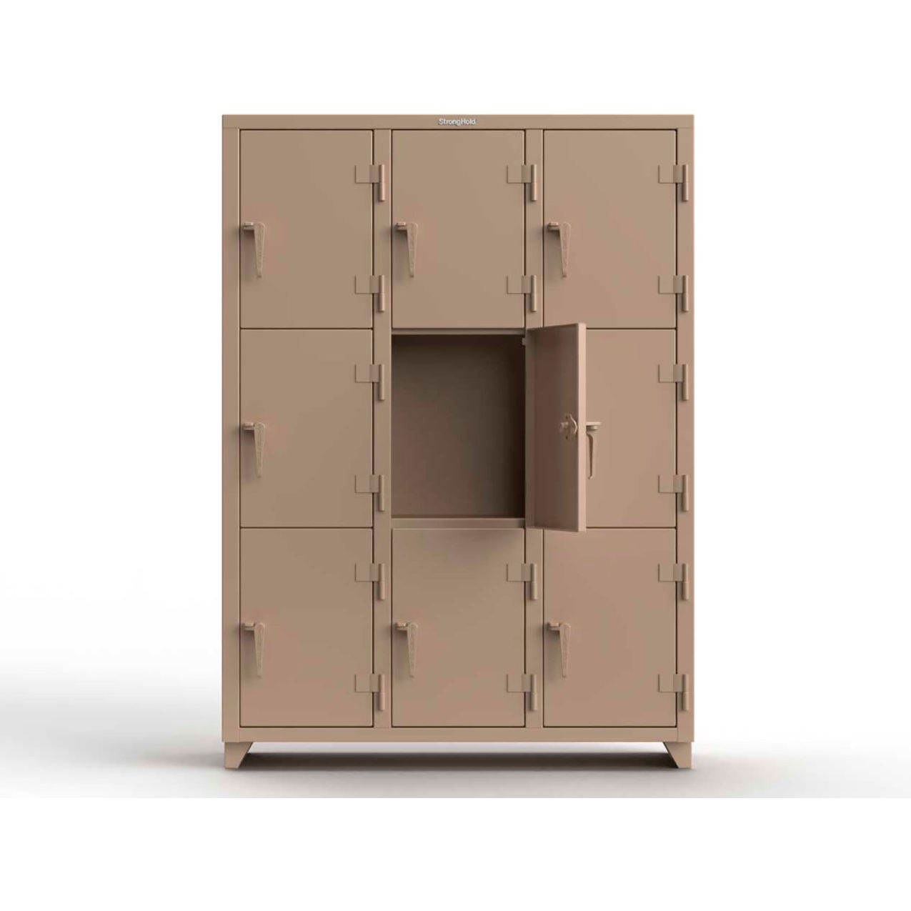 Strong Hold 3-Tier 9 Door Extra Heavy Duty Locker, 54"W x 18"D x 75"H, Beige, Assembled