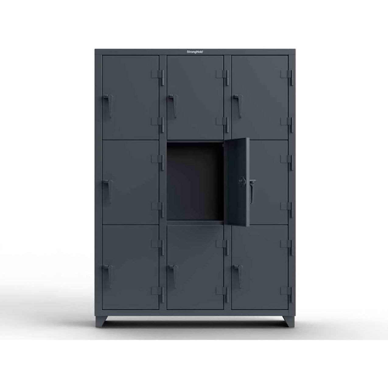 3-Tier 9 Door Extra Heavy Duty Locker, 54"W x 18"D x 75"H, Dark Gray, Assembled