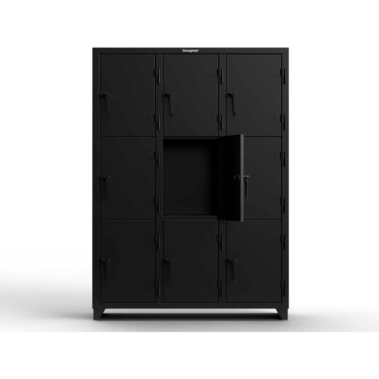 3-Tier 9 Door Extra Heavy Duty Locker, 54"W x 18"D x 75"H, Black, Assembled