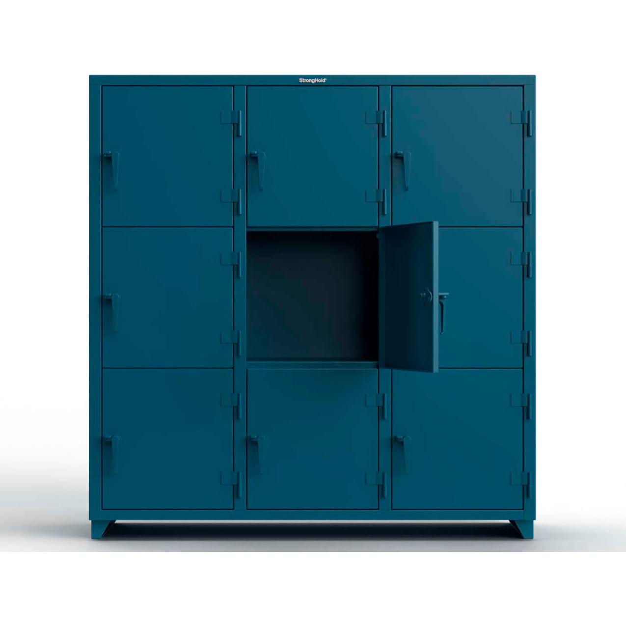 3-Tier 9 Door Extra Heavy Duty Locker, 72"W x 24"D x 75"H, Blue, Assembled