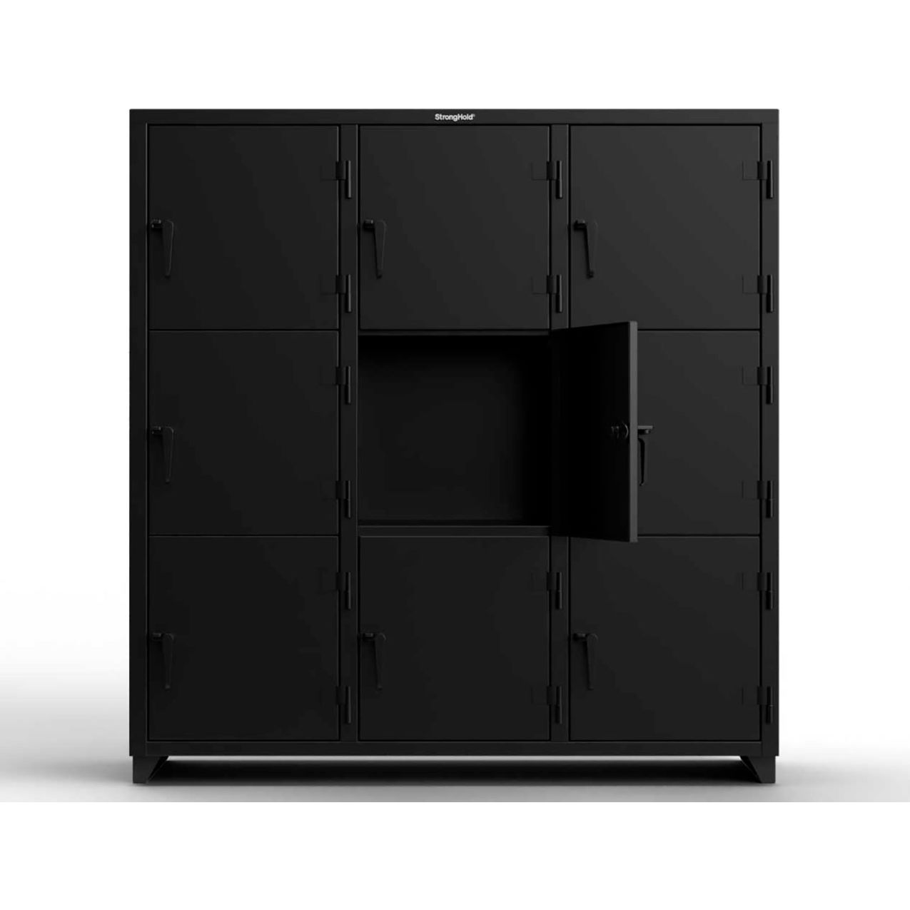 Strong Hold 3-Tier 9 Door Locker, 72"W x 24"D x 75"H, Black, Assembled