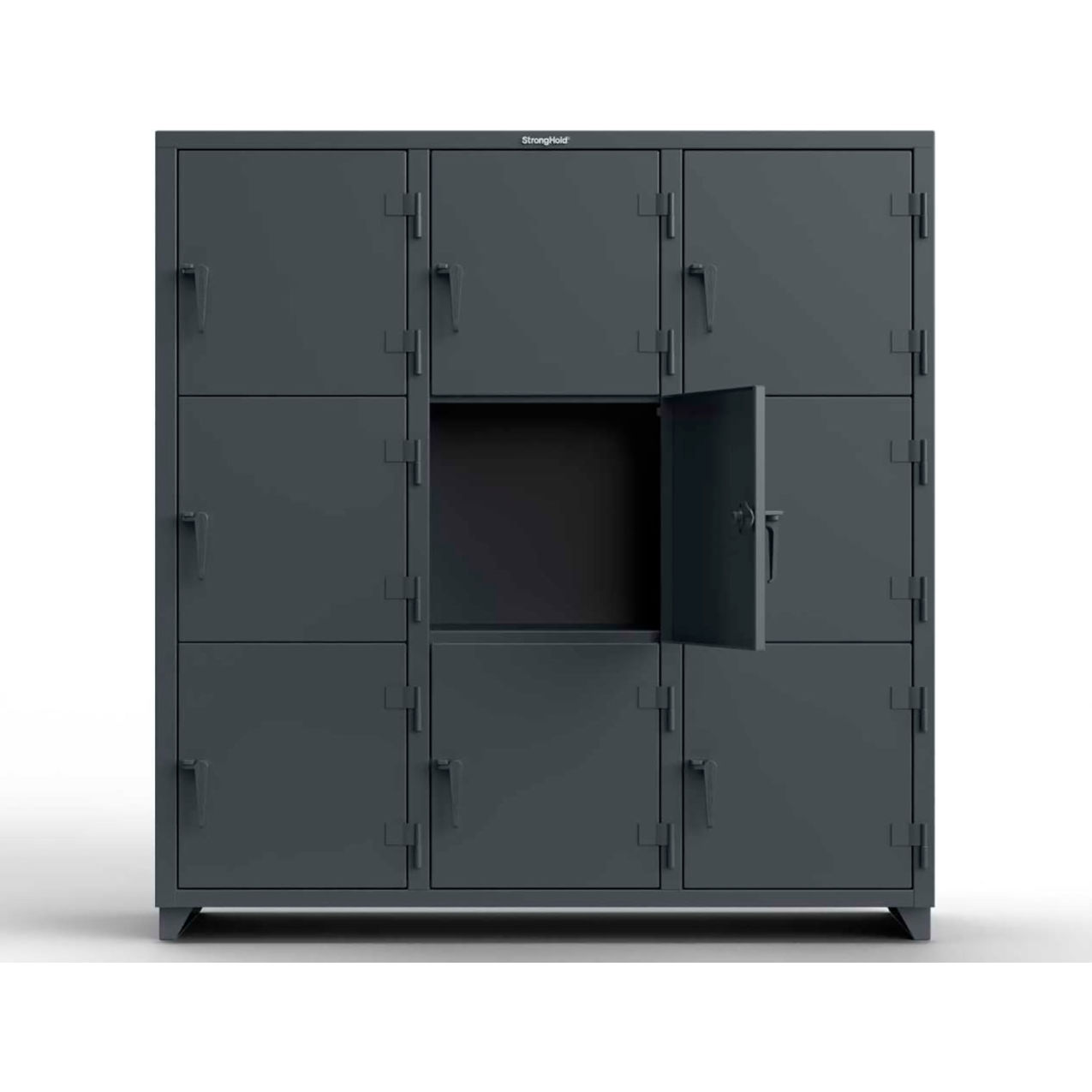 3-Tier 9 Door Extra Heavy Duty Locker, 72"W x 24"D x 75"H, Dark Gray, Assembled
