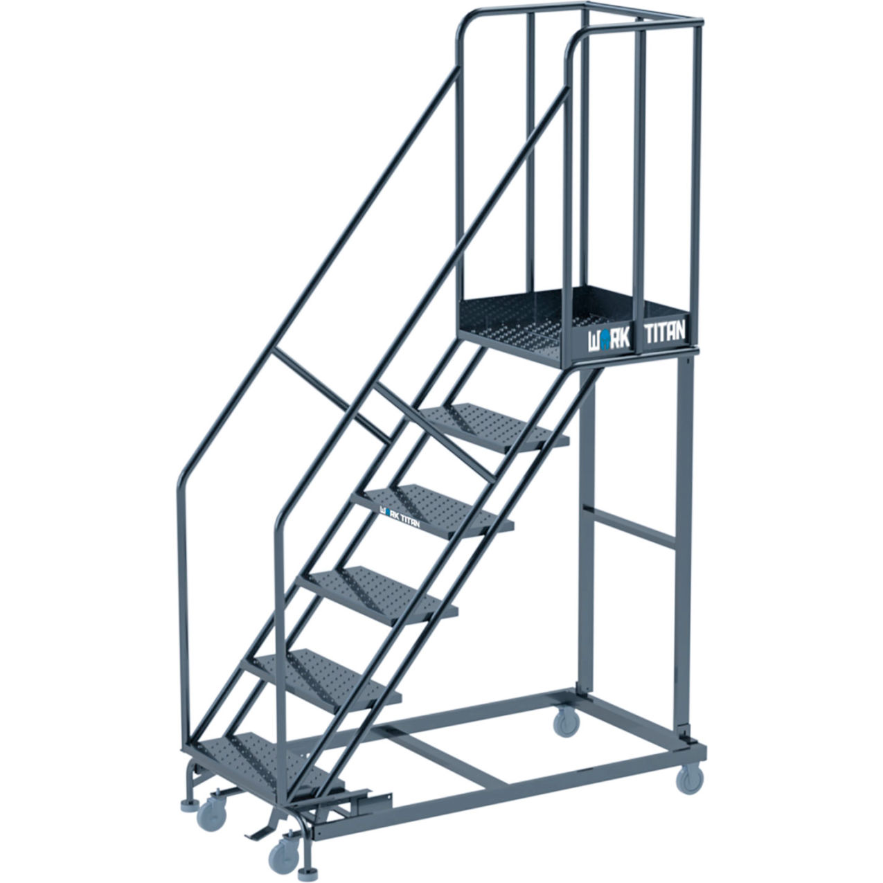 Work Titan 6 Step Heavy Duty Rolling Ladder, Perforated, 800 lb. Capacity
