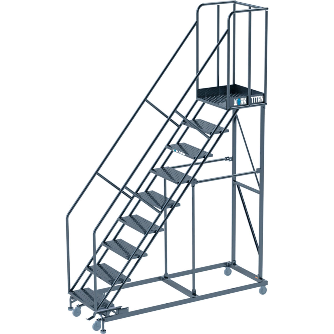 Work Titan 9 Step Heavy Duty Rolling Ladder, Perforated, 800 lb. Capacity