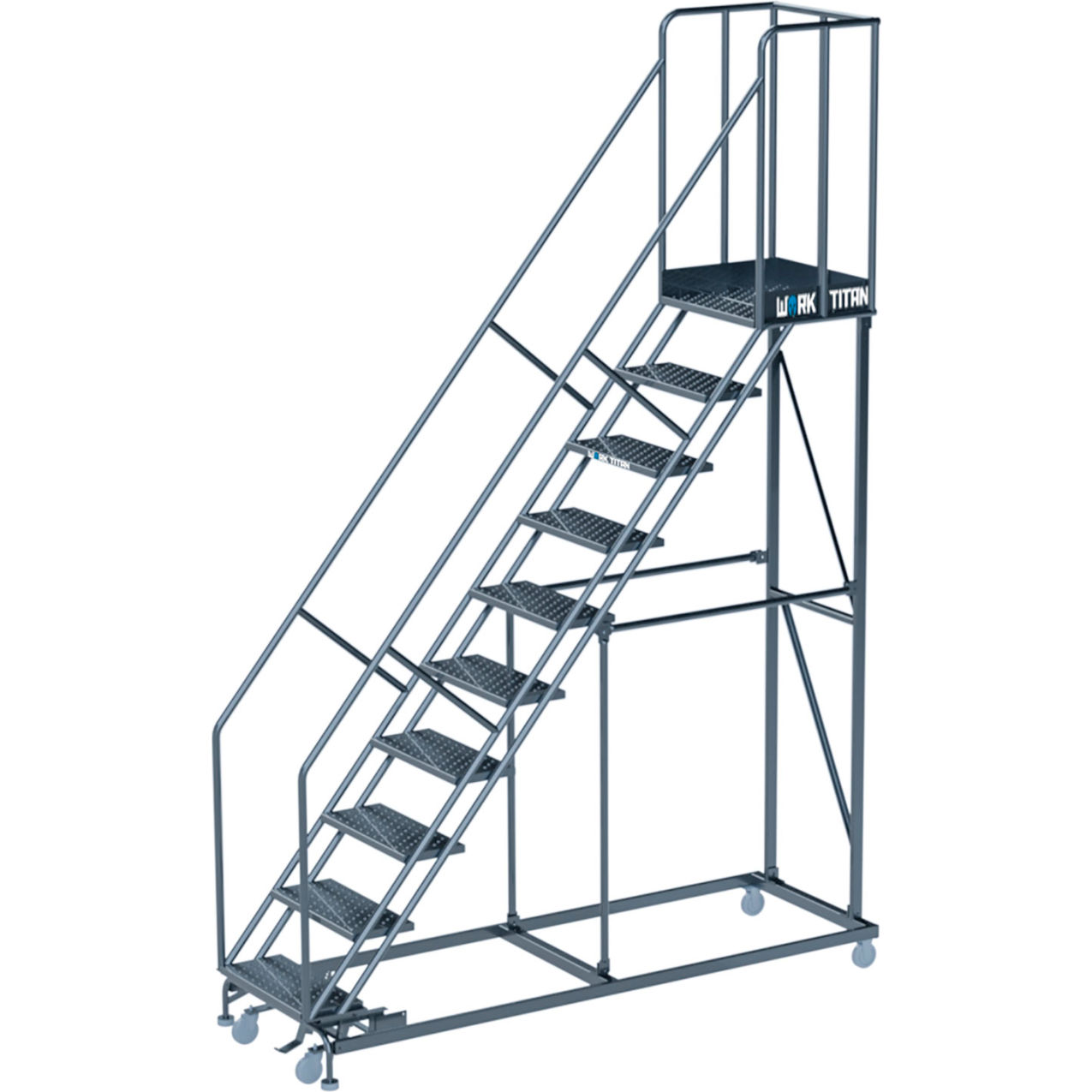 Work Titan 10 Step Heavy Duty Rolling Ladder, Perforated, 800 lb. Capacity