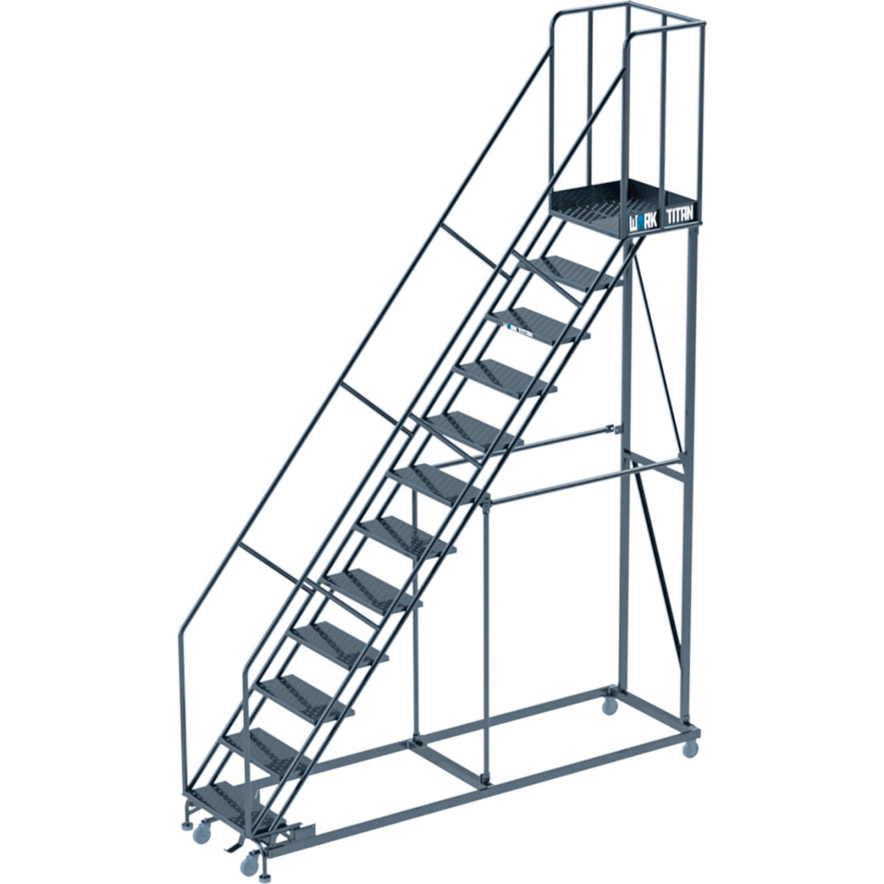 Work Titan 12 Step Heavy Duty Rolling Ladder, Perforated, 800 lb. Capacity