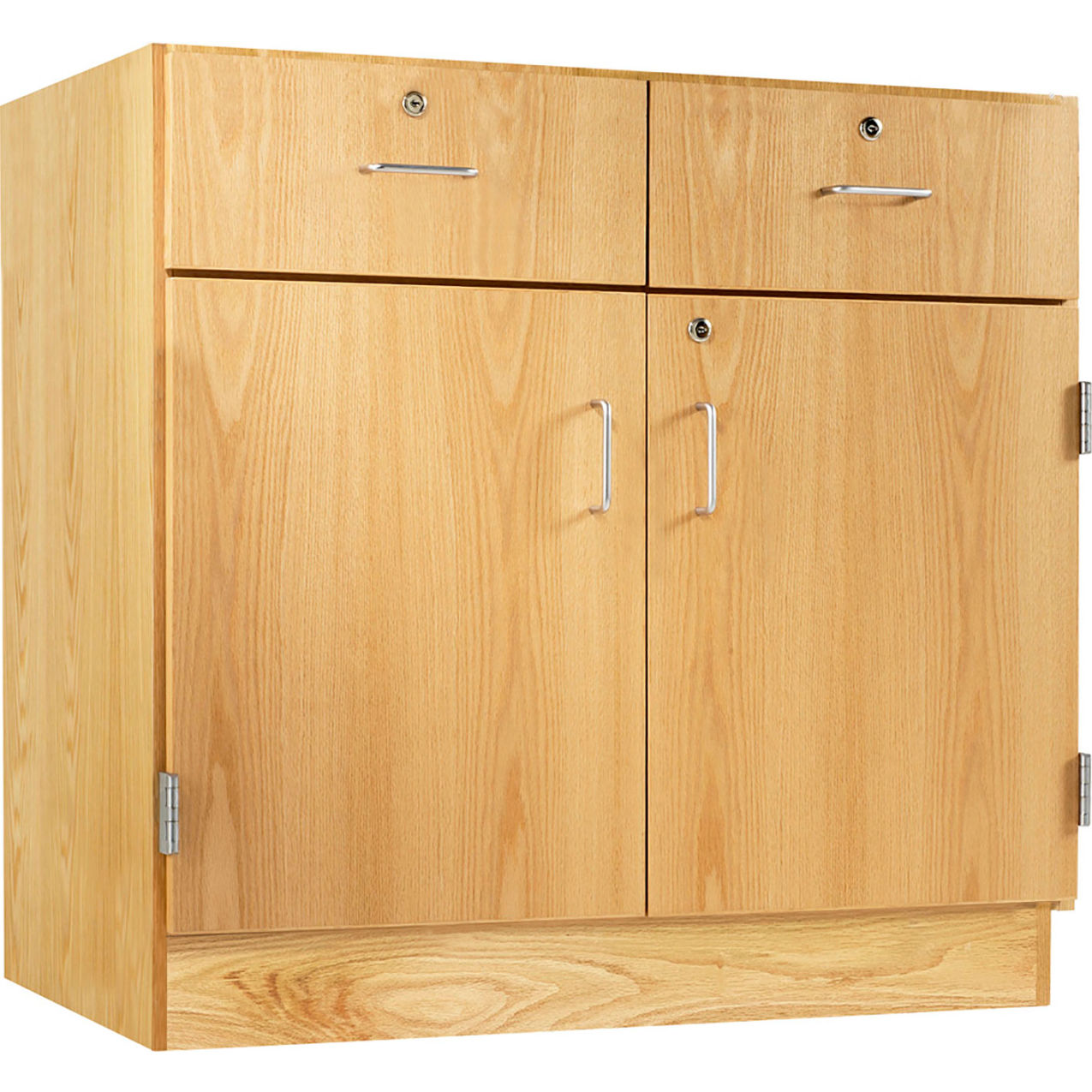 Base Cabinets with 2 Drawers, 36"W x 22"D x 35"H, Red Oak