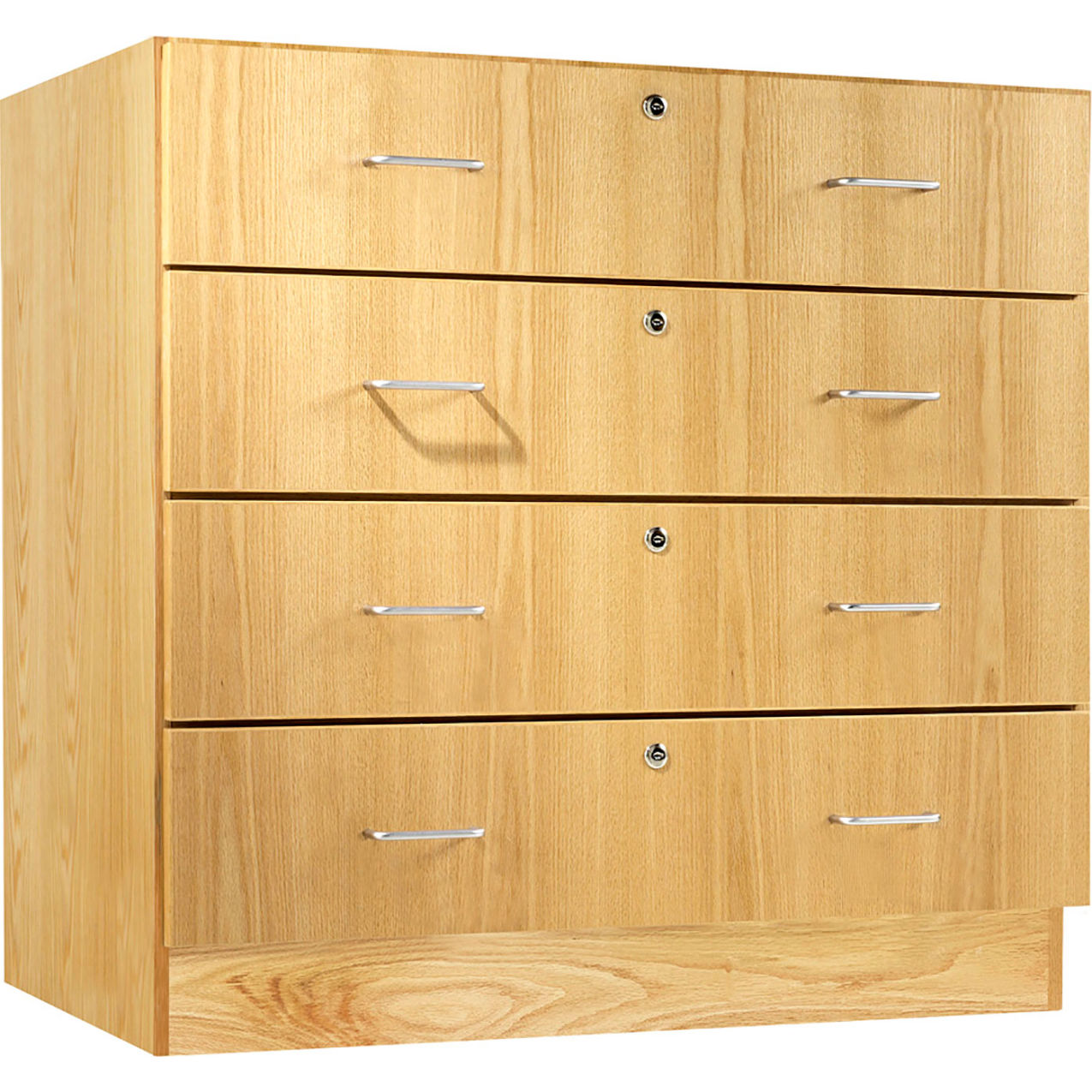 Signature Base Cabinets with 4 Lockable Drawers, 36"W x 22"D x 35"H, Red Oak