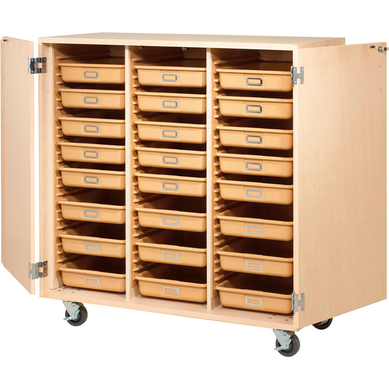 Access Mobile Tote Cabinet with 3-Point Locking Handles, 48"W x 22"D x51"H,Maple