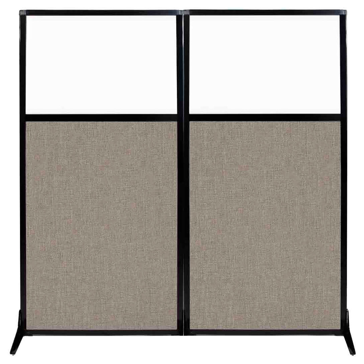 Work Station Screen with Window, 66"W x 70"H, Warm Pebble Fabric