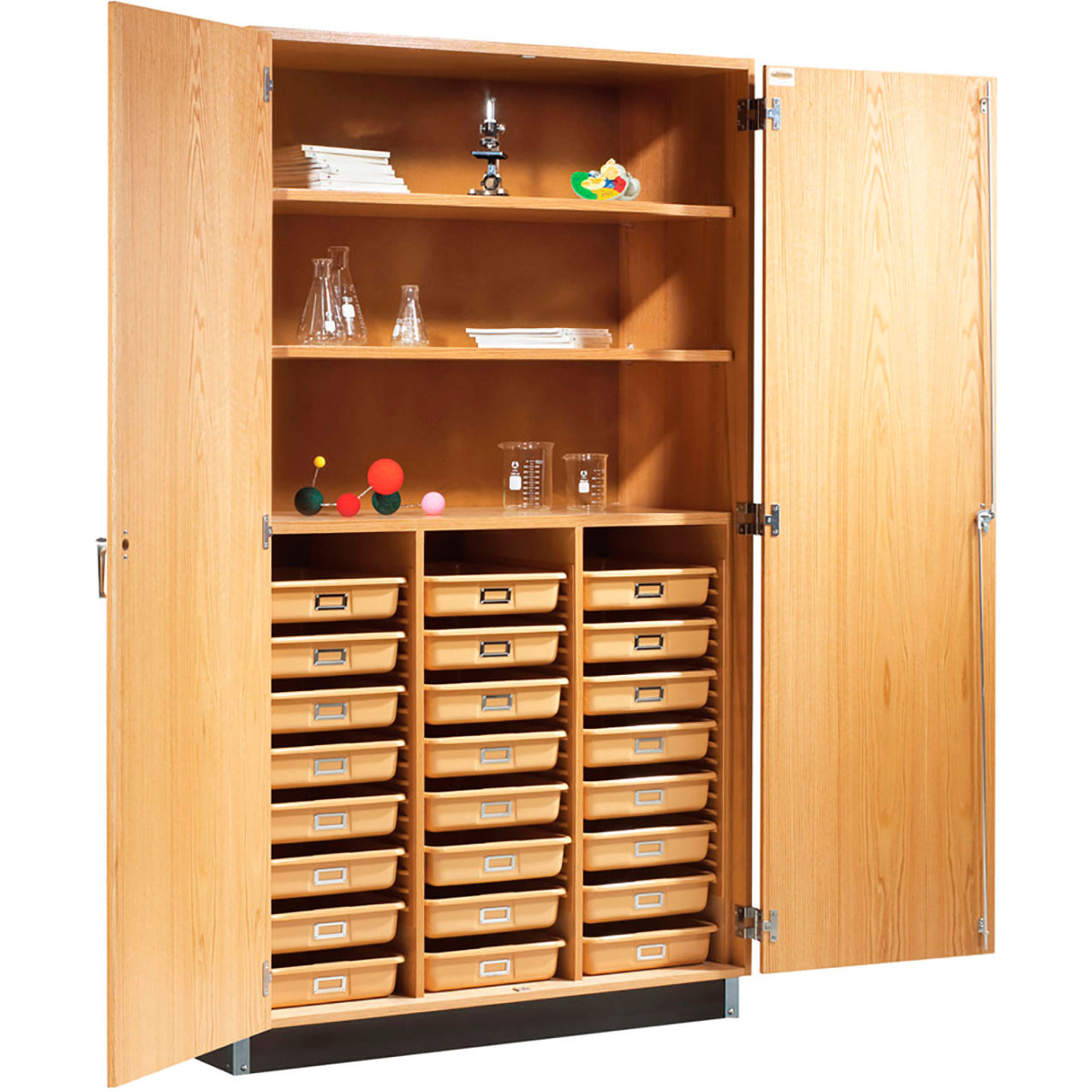 Access Tote Tray and Shelf Storage Cabinet, 48"W x 22"D x 84"H, Red Oak