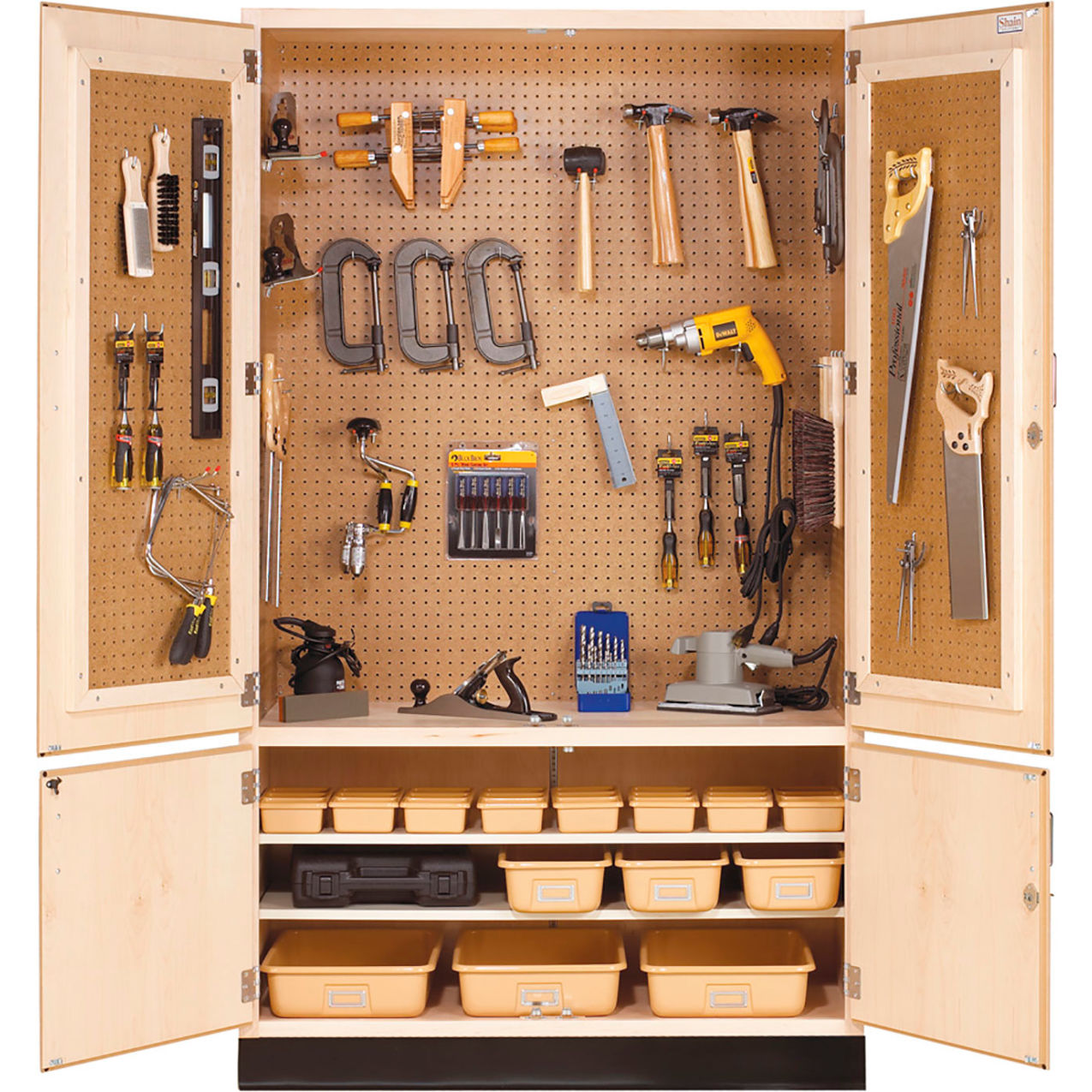 Forum Tool Cabinet To Hold Woodworking Tools and Pegs, 48"W x 22"D x 84"H, Maple