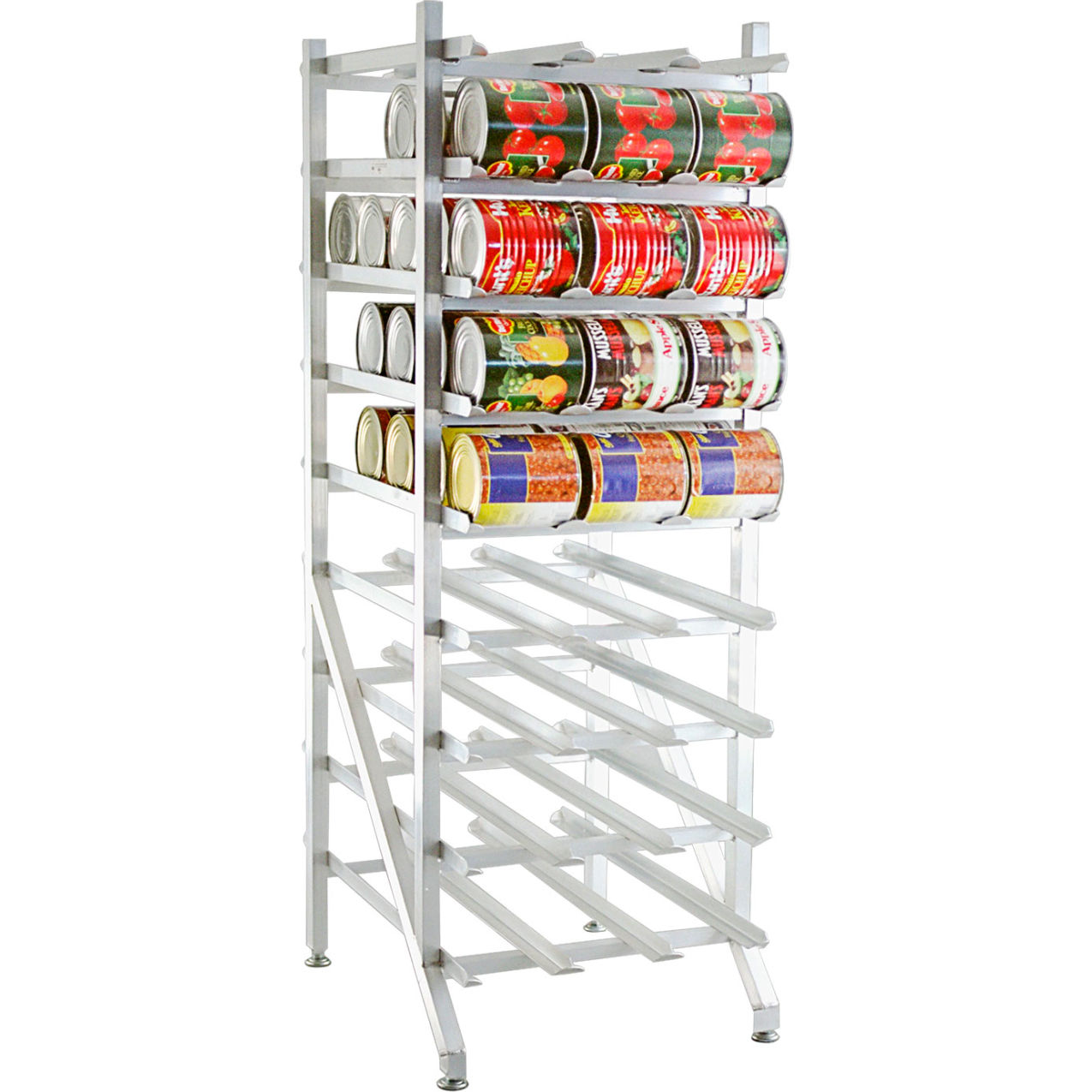 Stationary Heavy Duty Full Size Can Racks, 162(#10 Can), 216(#5 Can), Aluminum