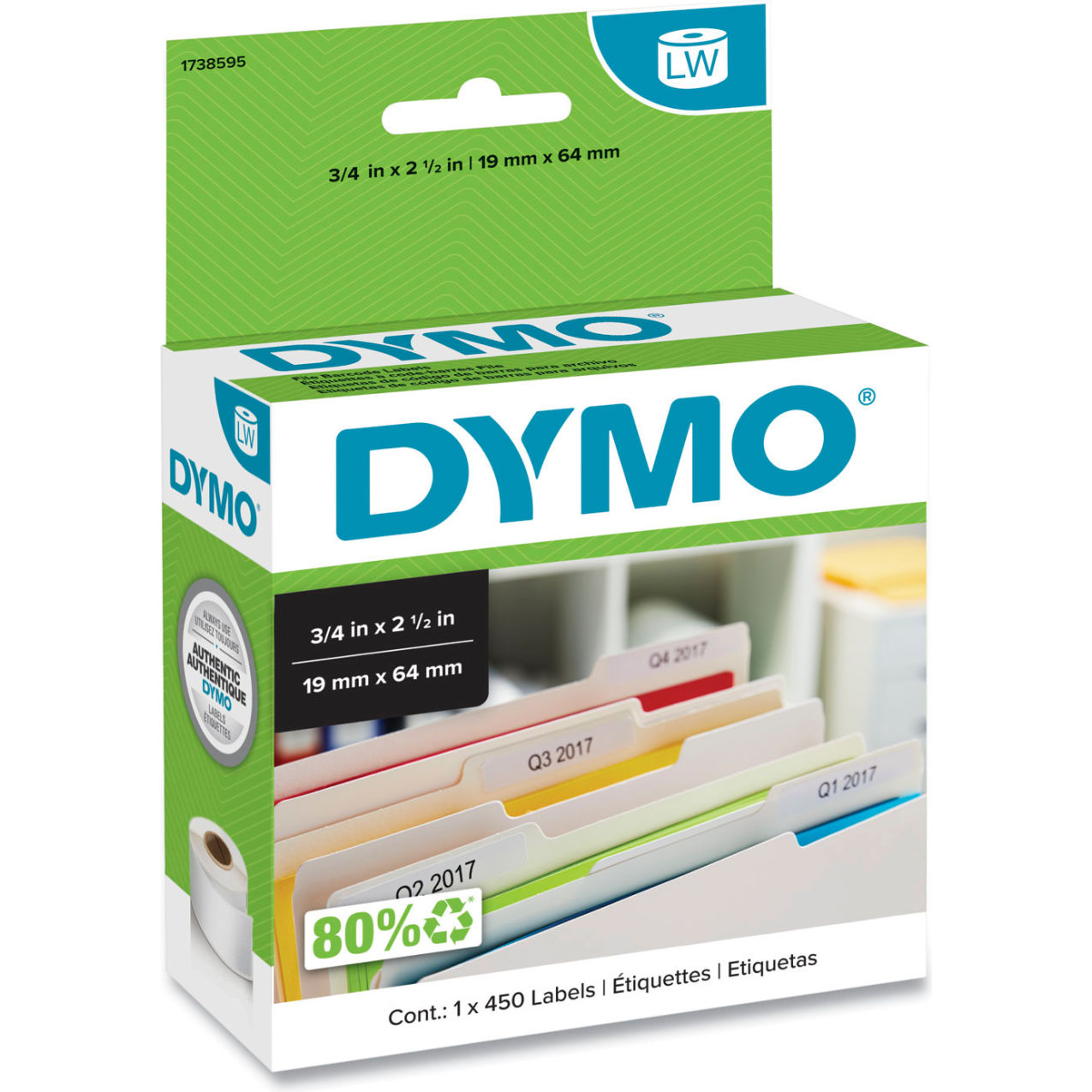 Bar Code Labels, 3/4"L x 2-1/2"W, White, 450 Labels/Roll