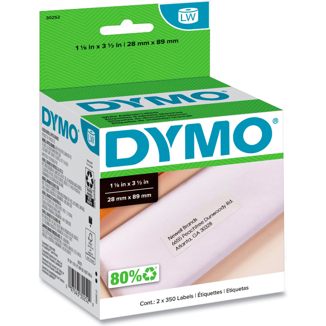 Address Labels, 1-1/8" x 3-1/2", White, 350 Labels/Roll, 2 Rolls/Pack