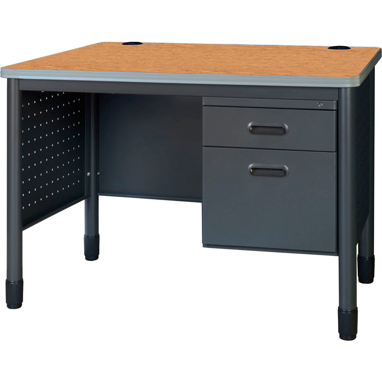 Single Pedestal Teacher's Office Desk, 48"W x 30"D x 29"H, Medium Oak