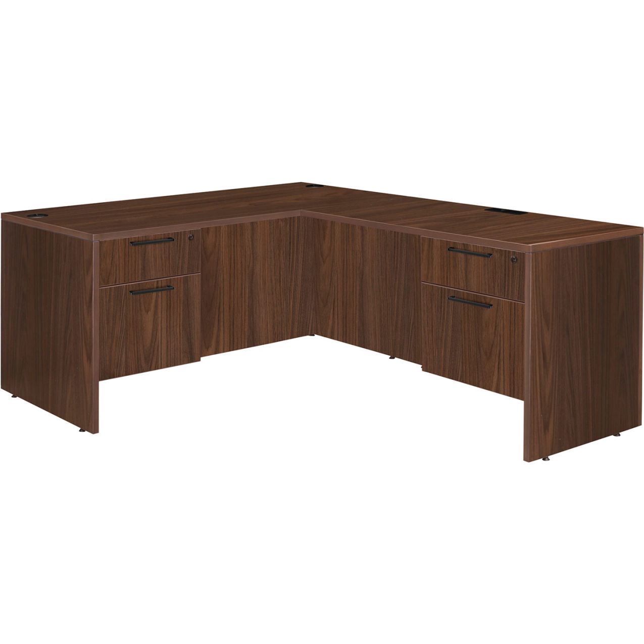Legacy L-Shaped Desk with Double Pedestal Drawer Unit, 60"W x 77"D x 29"H, Neo Walnut