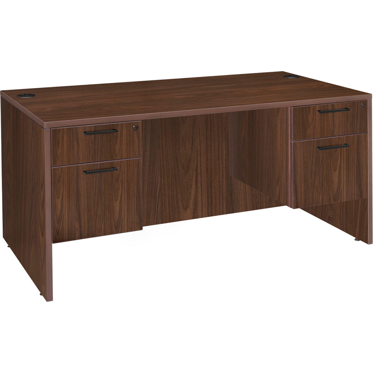 Office Desk with Double Pedestal Drawer Unit, 60"W x 30"D x 29"H, Neo Walnut