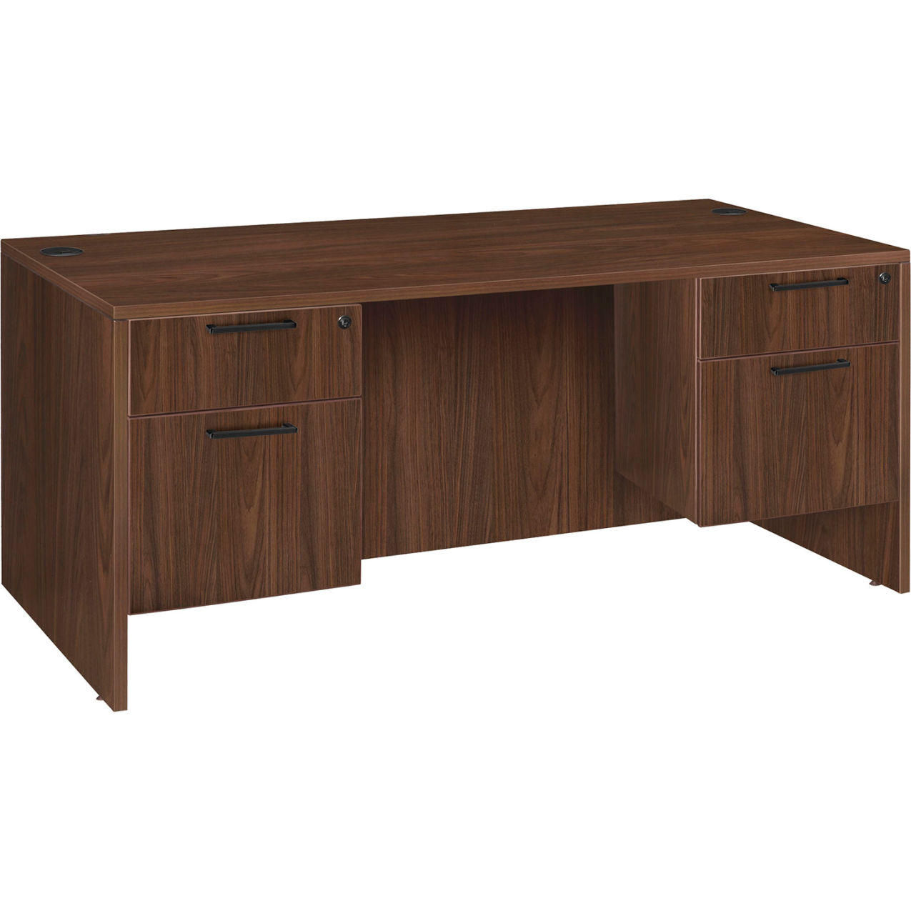 Legacy Office Desk with Double Pedestal Drawer Unit, 66"W x 30"D x 29"H, Neo Walnut