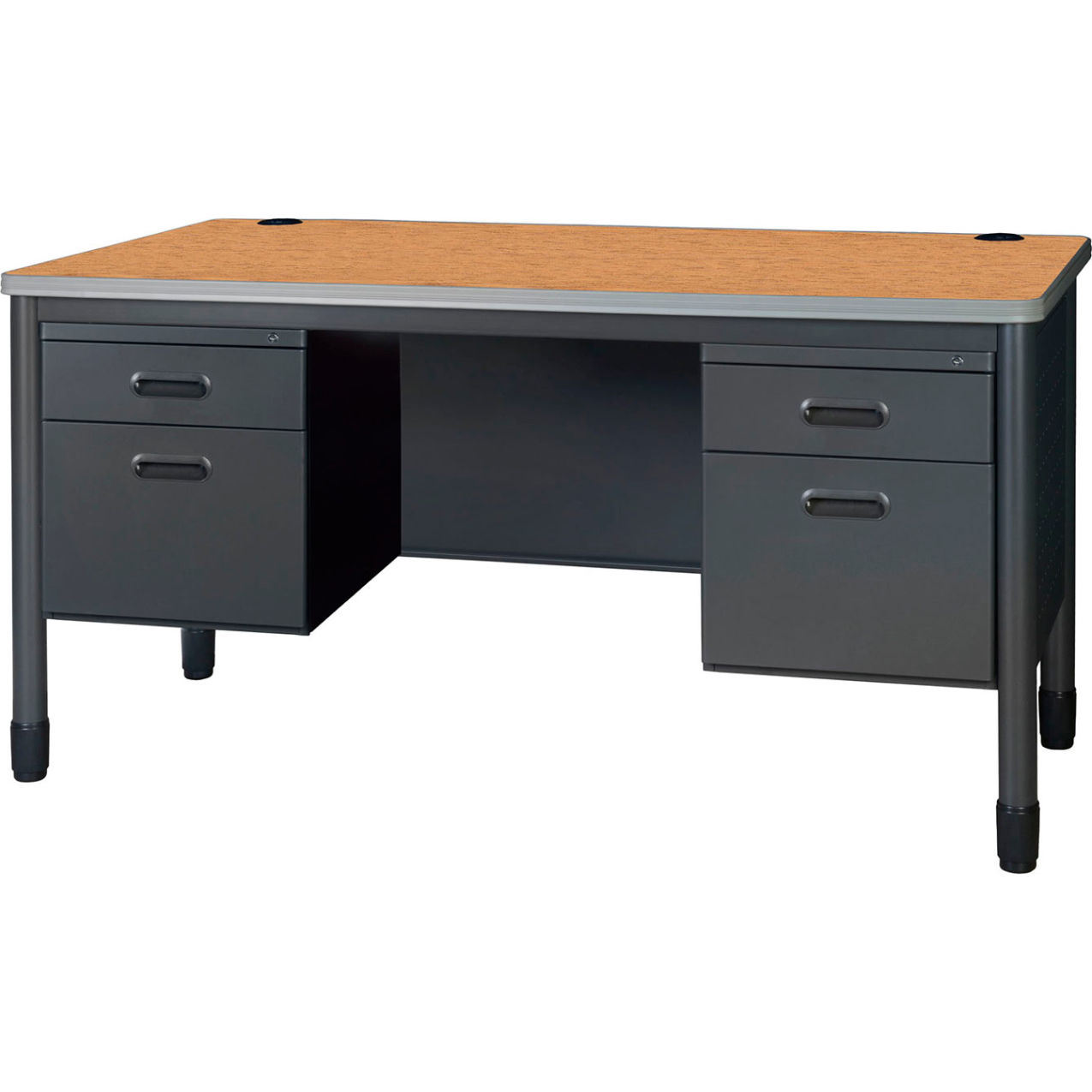 Double Pedestal Teacher's Office Desk, 60"W x 30"D x 29"H, Medium Oak
