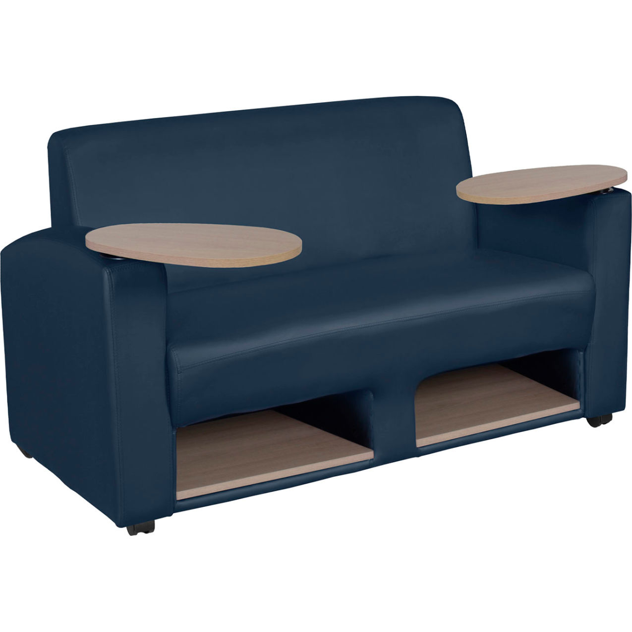 Tablet Arm Loveseat with Storage, 56"W x 29"D x 33"H, Navy Blue/Noble Oak