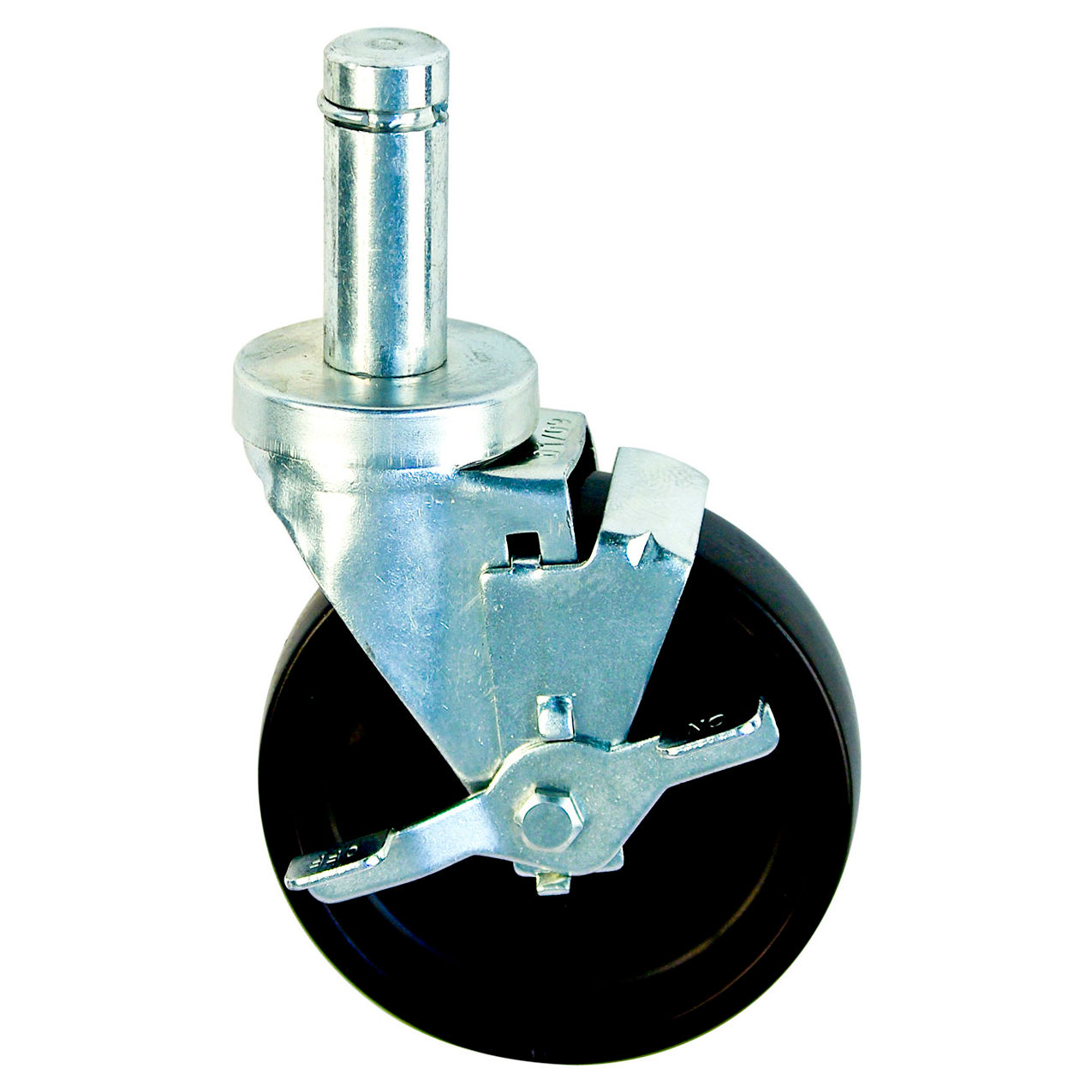 New Age Stem Type Swivel Caster with Brake, Polyolefin, 5" Dia., 1200 lb. Capacity, Pack of 4