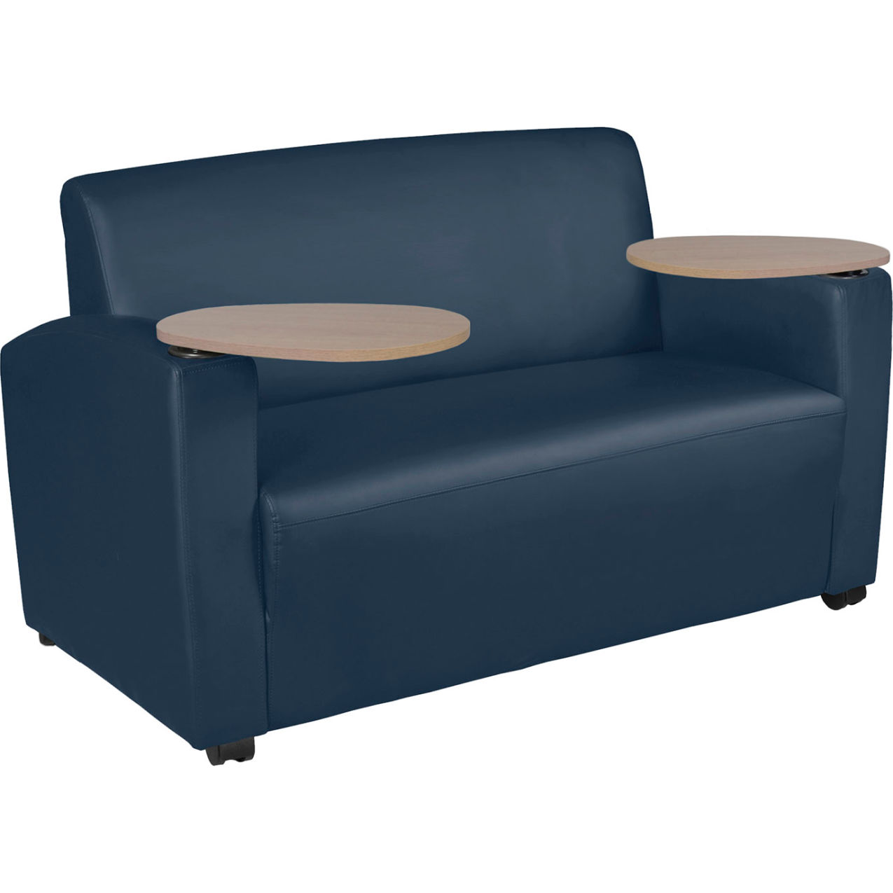 Supernova Tablet Arm Loveseat, 56"W x 29"D x 33"H, Navy Blue/Noble Oak