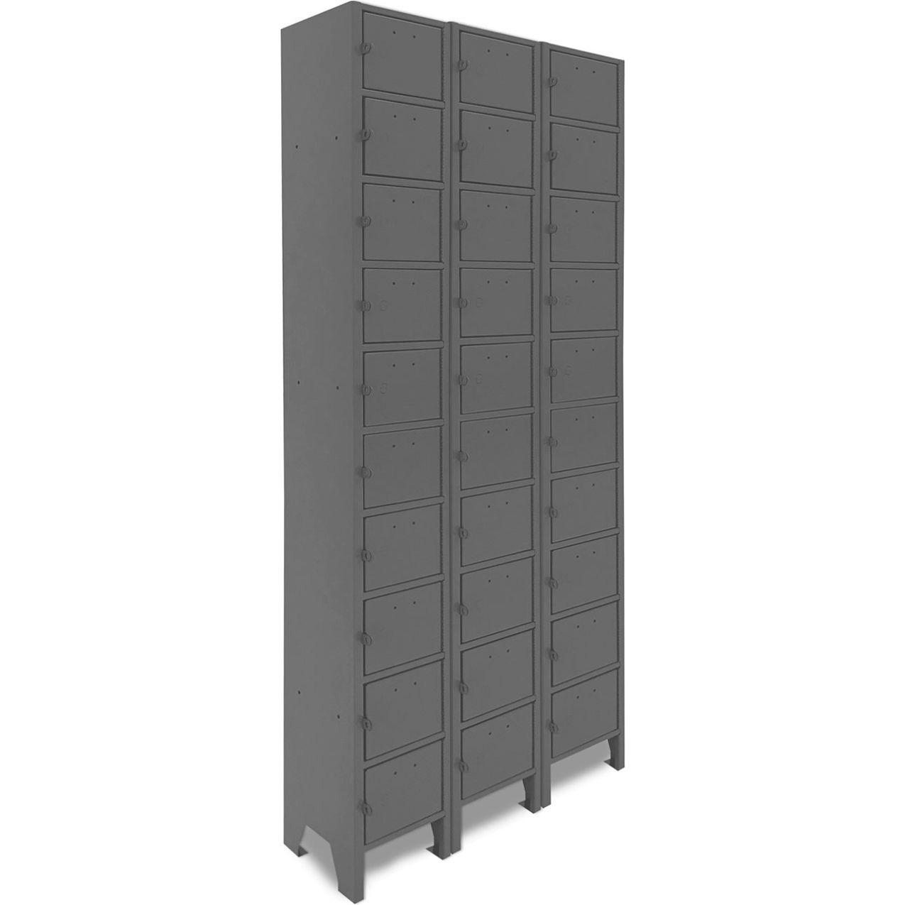 10 Tier 30 Door Cell Phone Locker w/ Hasp Lock, 27"W x 9"D x 66-9/16"H, Gray, Assembled