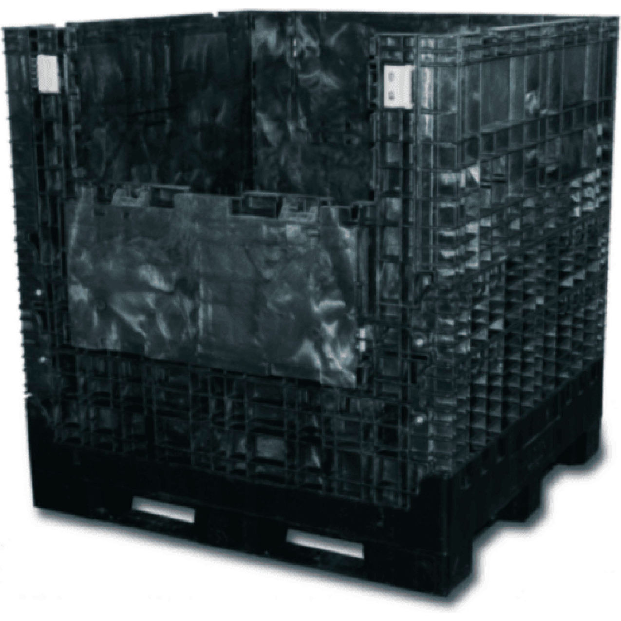 Plastic Collapsible Bulk Container, 48"L x 45"W x 51"H, 2000 lb. Cap, Black