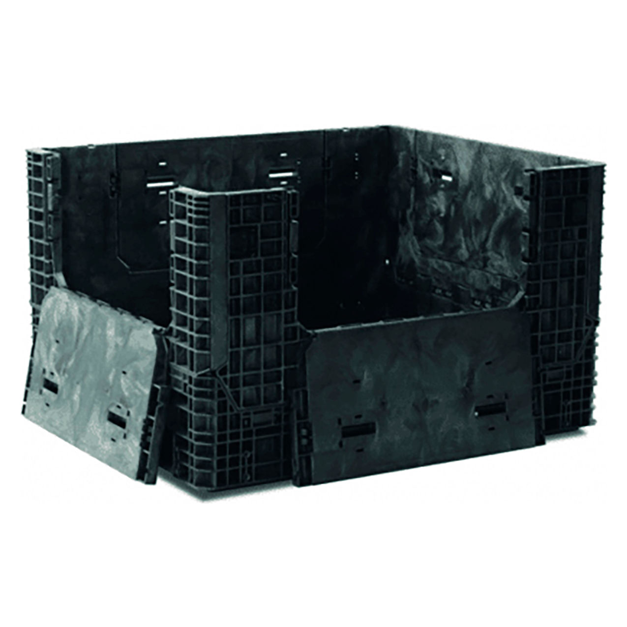 Plastic Collapsible Bulk Container, 57"L x 48"W x 34"H, 2000 lb. Capacity, Black