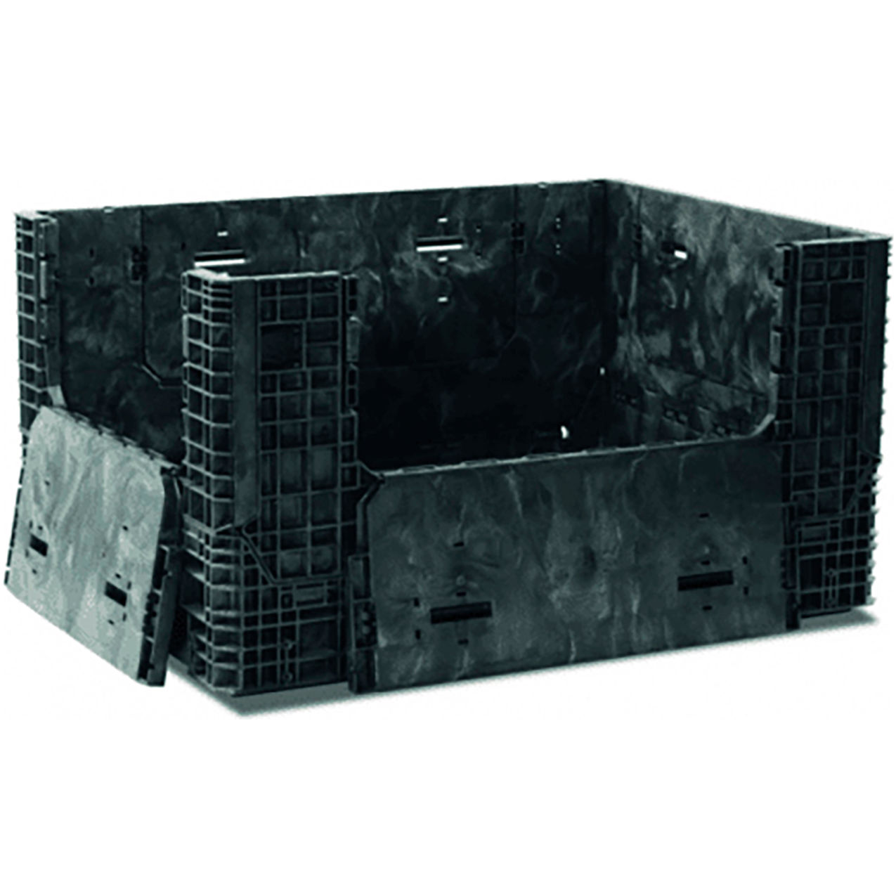 Plastic Collapsible Bulk Container, 64"L x 48"W x 34"H, 2000 lb. Capacity, Black